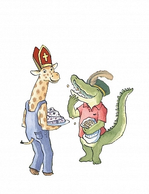 Giraf en Krook en hun taart voor Sinterklaas